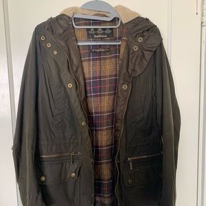 Barbour olive wax jacket with hood